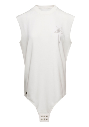 Rick Owens Sl Body Long White Tank Top With Pentagram Embroidery And A Six Snap Closure Hanging In Cotton Woman