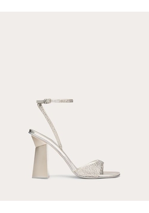Valentino Garavani HYPER ONE STUD SANDAL WITH CRYSTALS AND MICROSTUD EMBROIDERY 105MM Woman SILVER 35