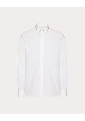 Valentino LONG SLEEVE COTTON SHIRT WITH BLACK UNTITLED STUDS ON COLLAR Man WHITE 37