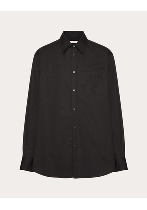 Valentino LONG SLEEVE COTTON SHIRT WITH EMBROIDERY Man BLACK 38