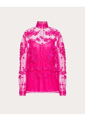 Valentino TULLE ILLUSIONE EMBROIDERED TOP Woman PINK PP 36