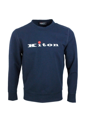 Kiton Crewneck Sweatshirt In Soft And Fine Long-Sleeved Stretch Cotton With Logo Lettering On The Front