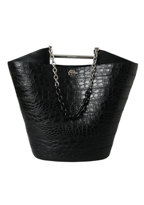 Balenciaga Elegant Black Crocodile Leather Maxi Bucket Bag