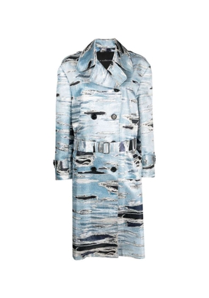 John Richmond Double-Breasted Trench Coat With Iconic Runway Denim-Effect Pattern