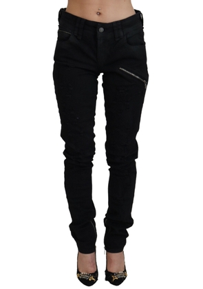 Black Cotton Mid Waist Skinny Slim Fit Denim Jeans - W28