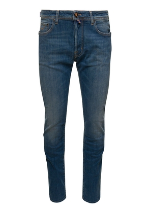 Jacob Cohen Blue Five-Pocket Jeans With Branded Bandanna In Stretch Cotton Denim Man