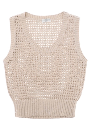 Brunello Cucinelli knit top with sparkling details - S Beige