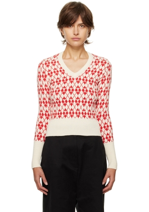 AMI Paris Red & Off-White Jacquard Sweater