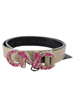 Costume National Beige Leather Pink Letter Logo Buckle Belt - 80 cm / 32 Inches