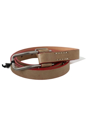 Costume National Beige Leather Silver Logo Buckle Waist Belt - 85 cm / 34 Inches