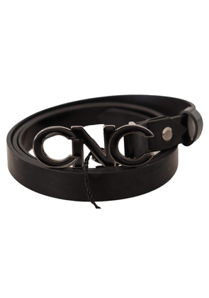Costume National Black Leather Letter Logo Buckle Belt - 85 cm / 34 Inches