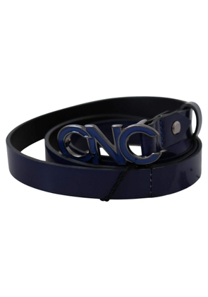 Costume National Blue Leather Logo Skinny Fashion  Belt - 85 cm / 34 Inches