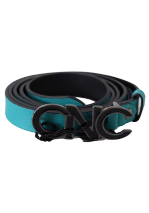 Costume National Blue Green Leather Logo Silver Buckle Belt - 85 cm / 34 Inches