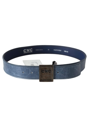 Costume National Blue Normal Leather Logo Buckle Belt - 85 cm / 34 Inches