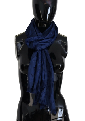 Costume National Blue Silk Shawl Foulard Fringes Scarf
