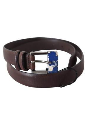 Costume National Brown Genuine Leather Silver Buckle Belt - 85 cm / 34 Inches