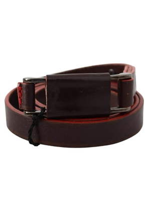 Costume National Brown Leather Double Rustic Silver Buckle Belt - 85 cm / 34 Inches
