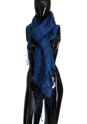 Costume National Blue Linen Shawl Foulard Fringes Scarf