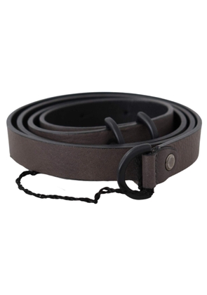 Costume National Brown Leather Skinny Round Buckle Belt - 100 cm / 40 Inches