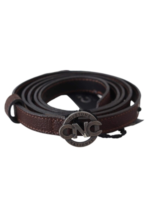 Costume National Brown Skinny Leather Round Logo Buckle Belt - 100 cm / 40 Inches