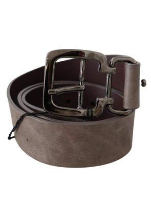 Costume National Dark Brown Leather Metallic Square Buckle Belt - 85 cm / 34 Inches