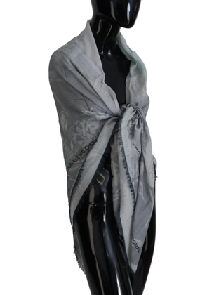Costume National Gray Print Shawl Foulard Fringes Scarf