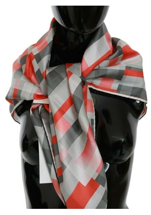 Costume National Gray Red Silk Shawl Foulard Wrap  Scarf
