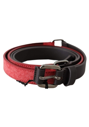 Costume National Red Brown Leather Silver Logo Buckle Waist Belt - 85 cm / 34 Inches