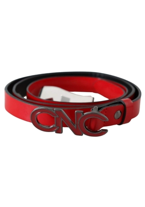 Costume National Red Black Reversible Leather Logo Buckle Belt - 85 cm / 34 Inches