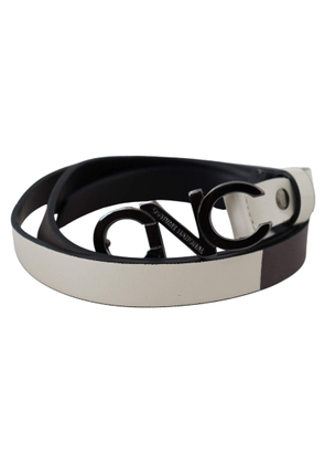 Costume National White Black Leather Letter Logo Buckle Belt - 90 cm / 36 Inches