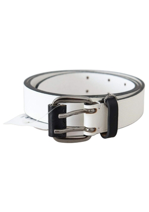 Costume National White Genuine Leather Silver Buckle Waist Belt - 90 cm / 36 Inches