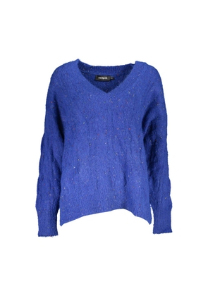 Desigual Vibrant V-Neck Sweater with Contrasting Details - S