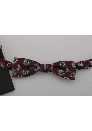 Dolce & Gabbana  Men Bordeaux Maroon Lion Silk Adjustable Neck Bow Tie