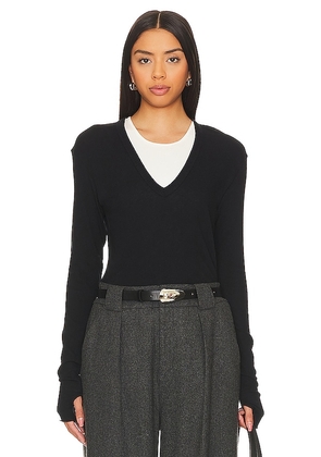 Enza Costa Cashmere Loose V Sweater in Black. Size L, S, XL, XS.