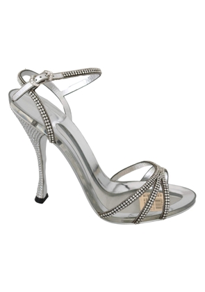 Dolce & Gabbana  Silver Crystal Ankle Strap Sandals Shoes - EU39/US8.5