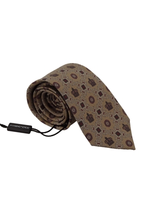 Dolce & Gabbana Beige Fantasy Print Silk Adjustable Necktie Accessory Tie