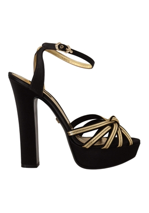 Dolce & Gabbana Black Gold Viscose Ankle Strap Heels Sandals - EU40/US9.5