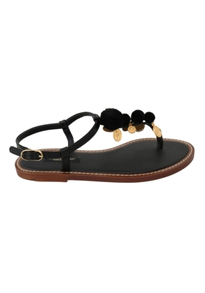 Dolce & Gabbana Black Leather Coins Flip Flops Sandals Shoes - EU35/US4.5