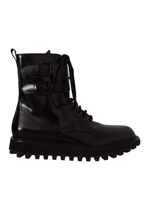 Dolce & Gabbana Black Leather Combat Lace Up  Boots Shoes - EU40/US7
