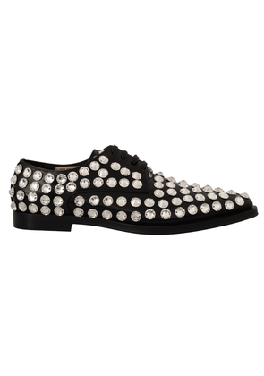 Dolce & Gabbana Black Leather Crystals Lace Up Formal Shoes - EU41/US10.5