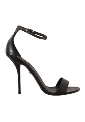 Dolce & Gabbana Black Ostrich Ankle Strap Heels Sandals Shoes - EU41/US10.5