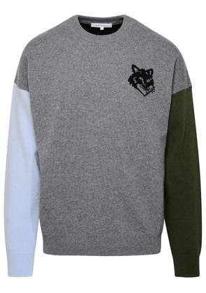 Maison Kitsuné Fox Head Grey Wool Sweater