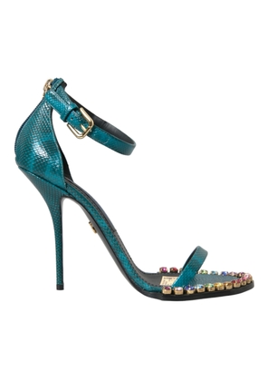 Dolce & Gabbana Blue Exotic Leather Crystal Sandals Shoes - EU39/US8.5