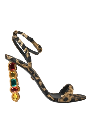 Dolce & Gabbana Gold Leopard Crystals Heels Sandals Shoes - EU40/US9.5