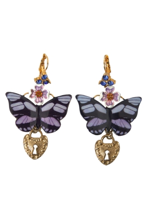 Dolce & Gabbana Gold Purple Crystal Butterfly Heart Locket Earrings