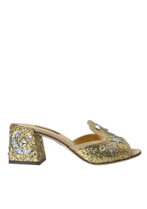 Dolce & Gabbana Gold Sequin Leather Heels Sandals Shoes - EU38/US7.5