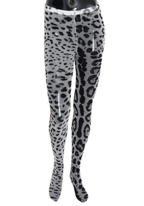 Dolce & Gabbana Gray Leopard Print Mesh Nylon Tights - M