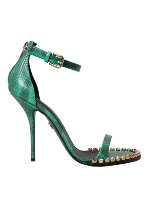 Dolce & Gabbana Green Exotic Leather Crystal Sandals Shoes - EU39/US8.5
