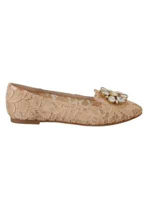 Dolce & Gabbana Elegant Beige Lace Vally Flats with Crystal Accent - EU36.5/US6