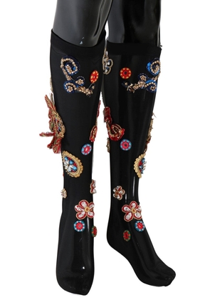 Dolce & Gabbana Elegant Embellished Crystal Stockings - S